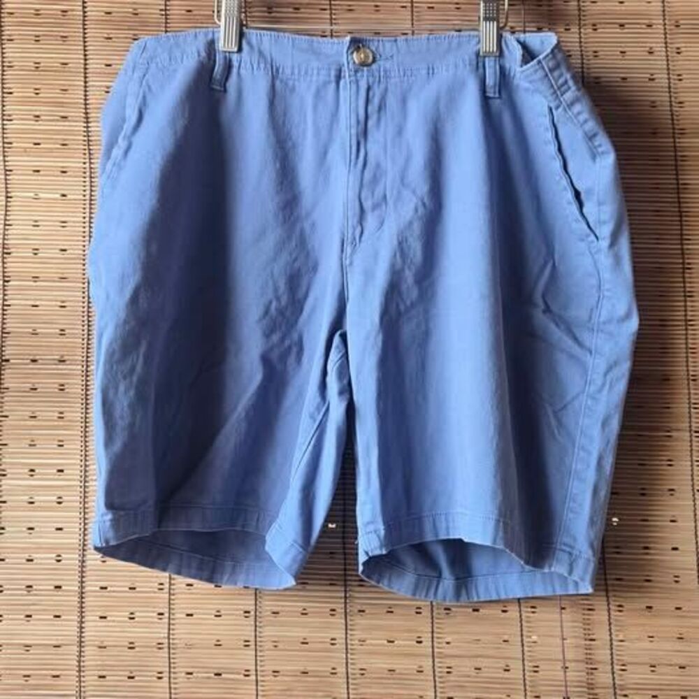 George Men's Blue Flat Front Stretch Shorts Size 38 Cotton Blend Casual Chino